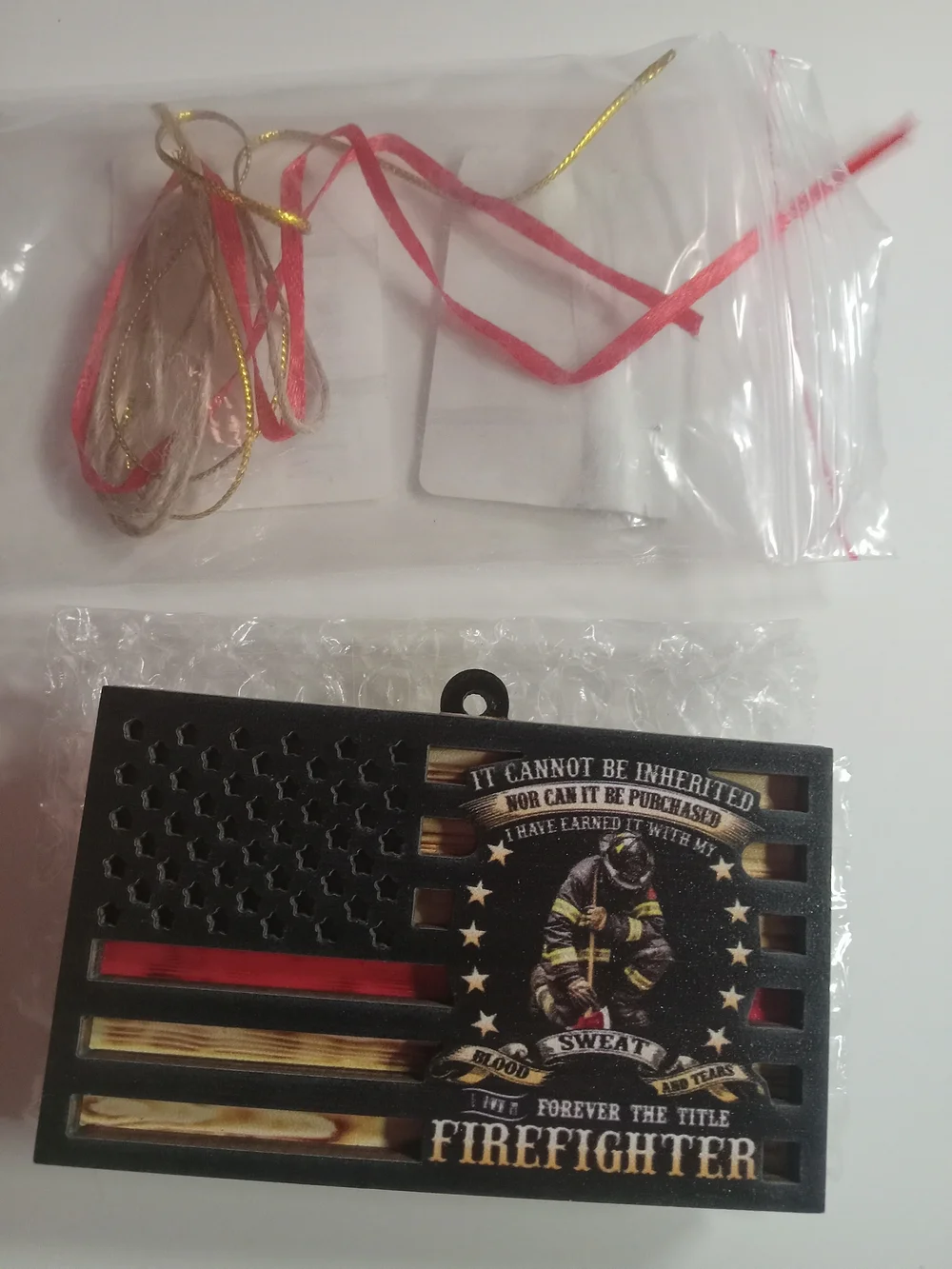 Firefighter Patriotic Ornament - Black with Red Accent